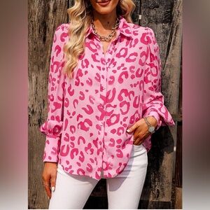 Pink leopard print blouse